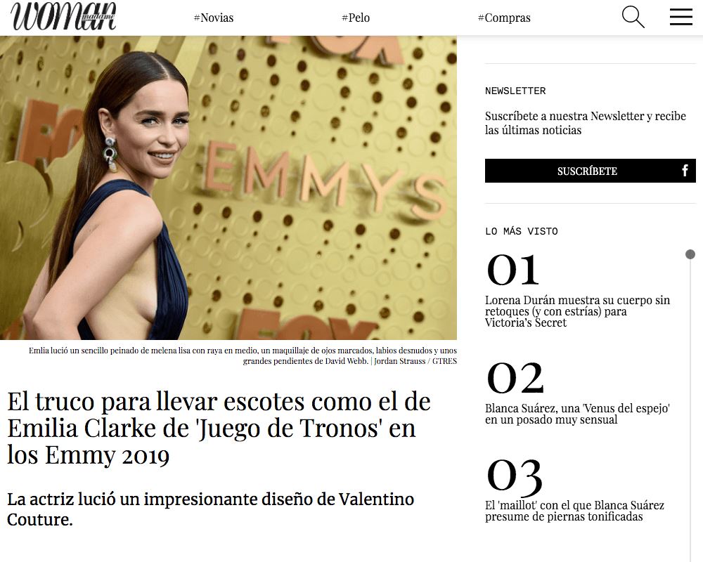 BIOXIDEA News BIOXIDEA via Woman Madame Figaro: El truco para llevar escotes como el de Emilia Clarke de 'Juego de Tronos' en los Emmy 2019